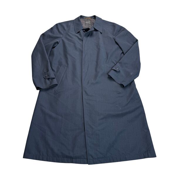 Vtg Brooks Brothers Rain Coat Made in Denmark Wool Blend Navy Overcoat Size M/L